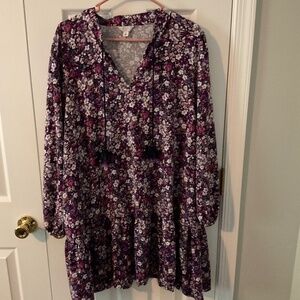 Crown and Ivy purple floral mid dress size L